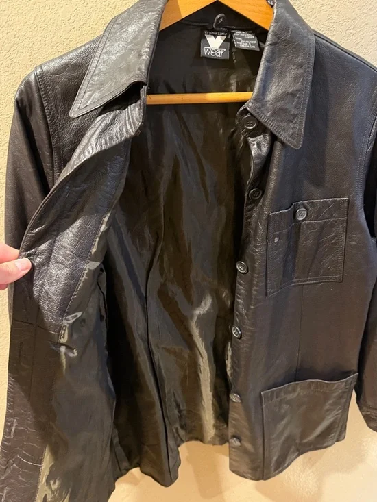 Classic Black Leather Button-Front Jacket - Picture 7 of 7